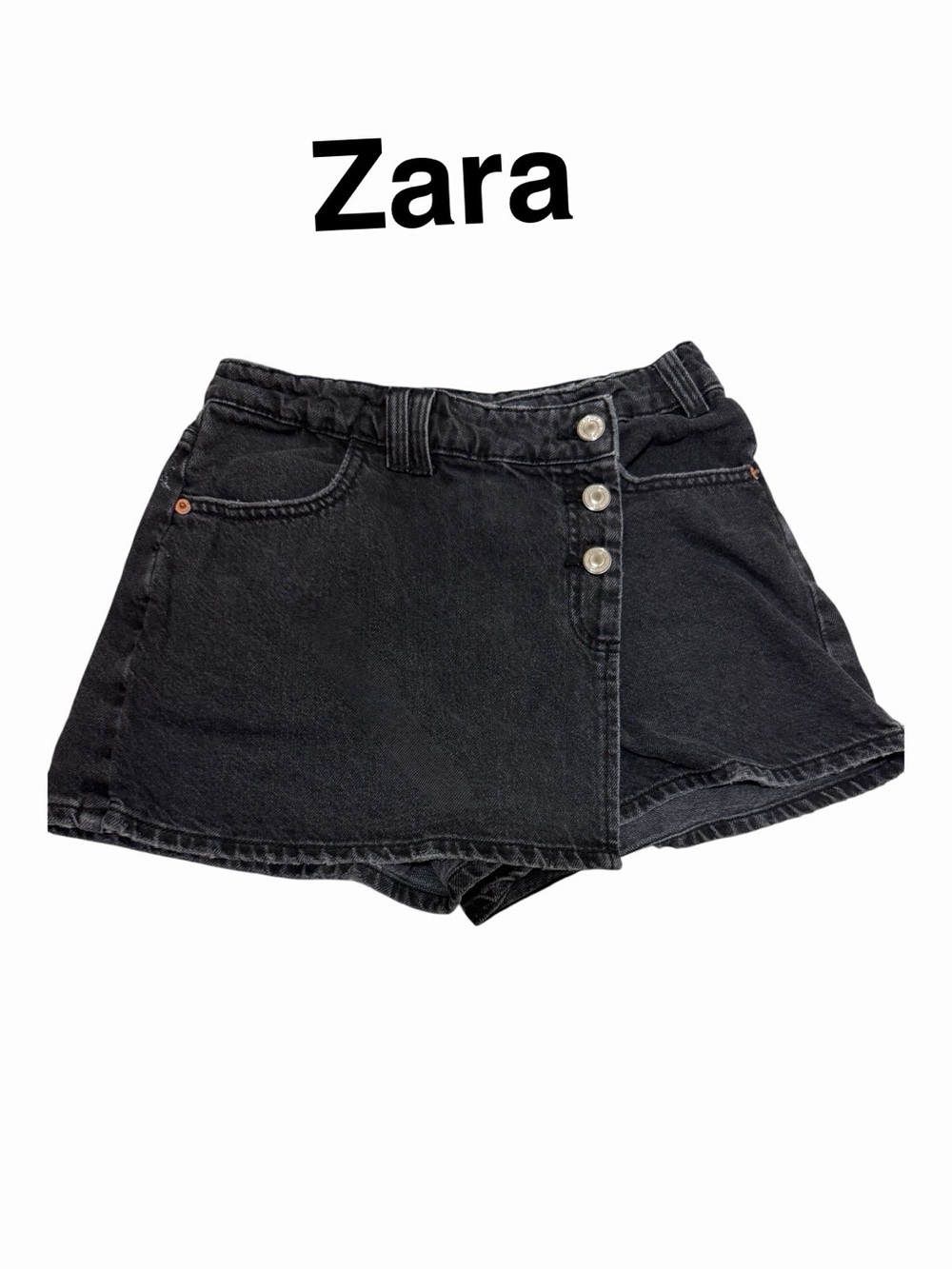 Zara Black Denim Skort with Button Front